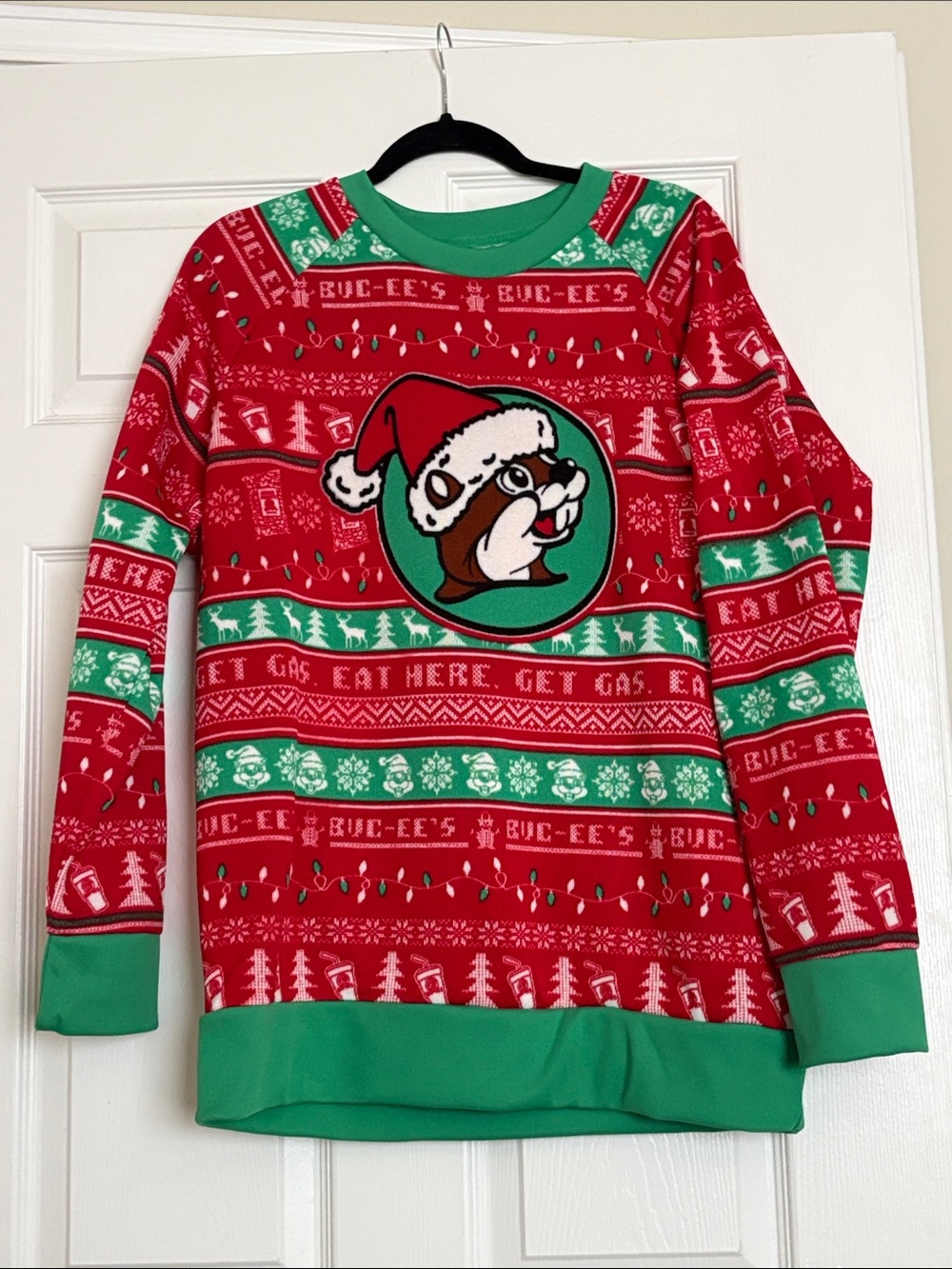 Buc-ee's Red & Green Holiday Sweater with Mascot
